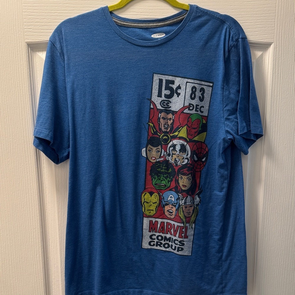 Marvel Blue Tee with Retro Vertical Character Panel